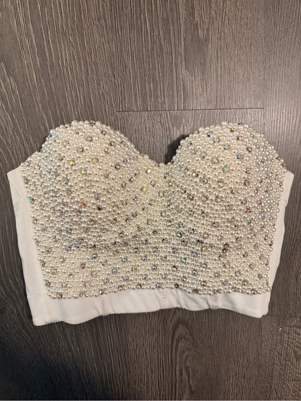 Pearl Bustier Crop Top - White - Size L